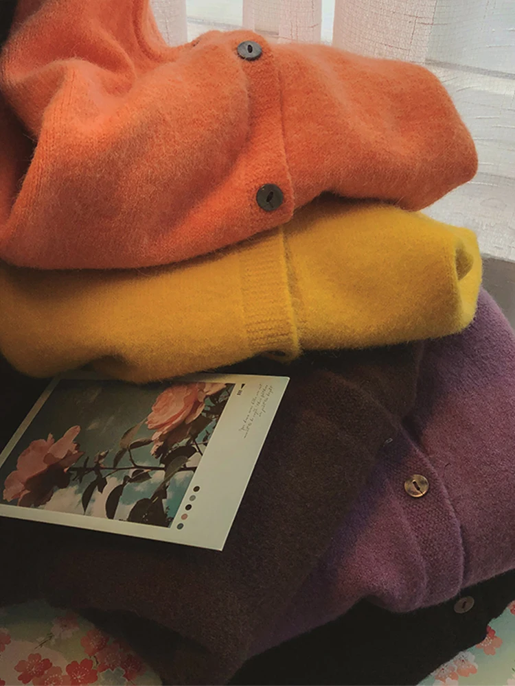 Cardigan Casual de Camere com Decote Redondo para Mulheres, Suéter de Outono Inverno, Jaqueta Estilo Coreano de Manga Longa