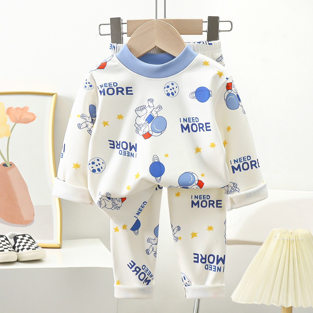 ニューキッズ秋暖かいパジャマ男の子女の子かわいい漫画クマ長袖 Tシャツトップ + パンツベビーパジャマ下着服セット