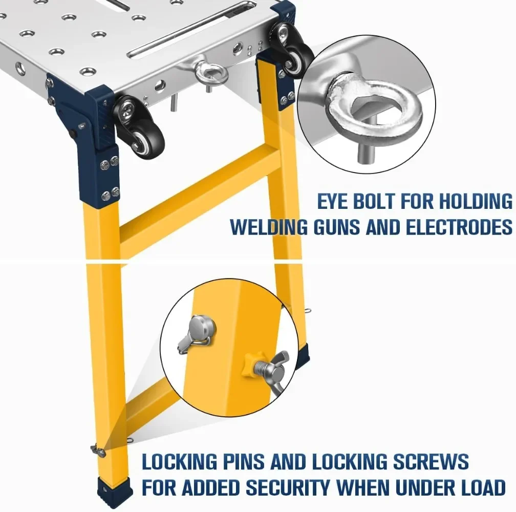Versatile Portable Steel Work Platform and Welding Table with Casters  55 x 14-inch Galvanized Tabletop  1100 lbs. Load Capacity