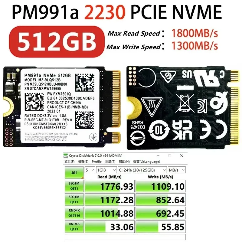 Original  PM991/PM991a 1 512GB  2230 M.2 Internal Solid State Drive PCIe3.0 x4 NVME  for Microsoft Surface Pro 7+ Steam Deck ssd