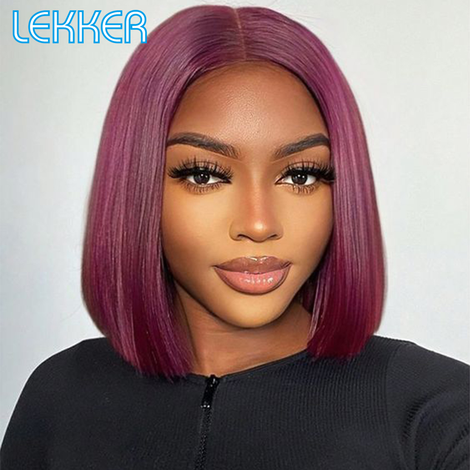 Lekker สั้นตรง Bob 13x1 T ลูกไม้ด้านหน้า 100% ผมมนุษย์ Wigs สําหรับผู้หญิงบราซิล Remy ผม 99j Burgundy สีแดงสี Bob วิกผม