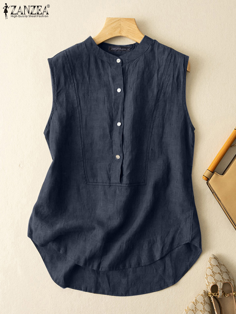 Frauen Sommer Ärmellose Feste Bluse Elegantes Hemd ZANZEA Mode Tanks Tops Weibliche OL Arbeit Blusas Tunika Casual Camis Weste 2024
