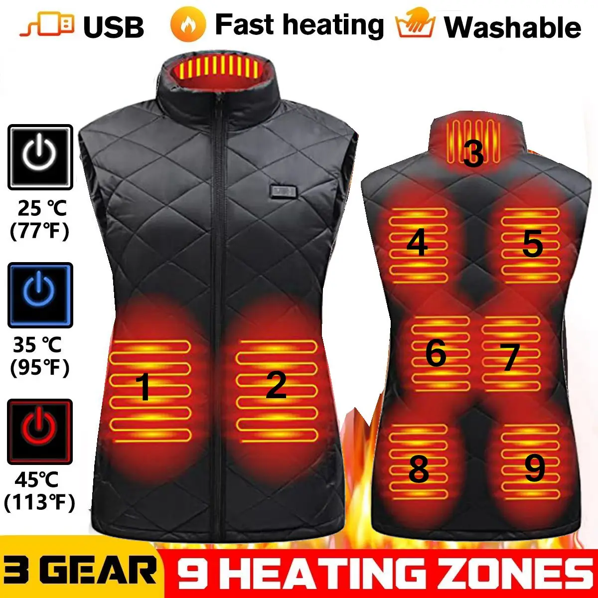 Chaleco calefactor para mujer, chaleco de algodón para otoño e invierno, traje calefactor eléctrico infrarrojo USB, chaqueta cálida térmica Flexible para invierno