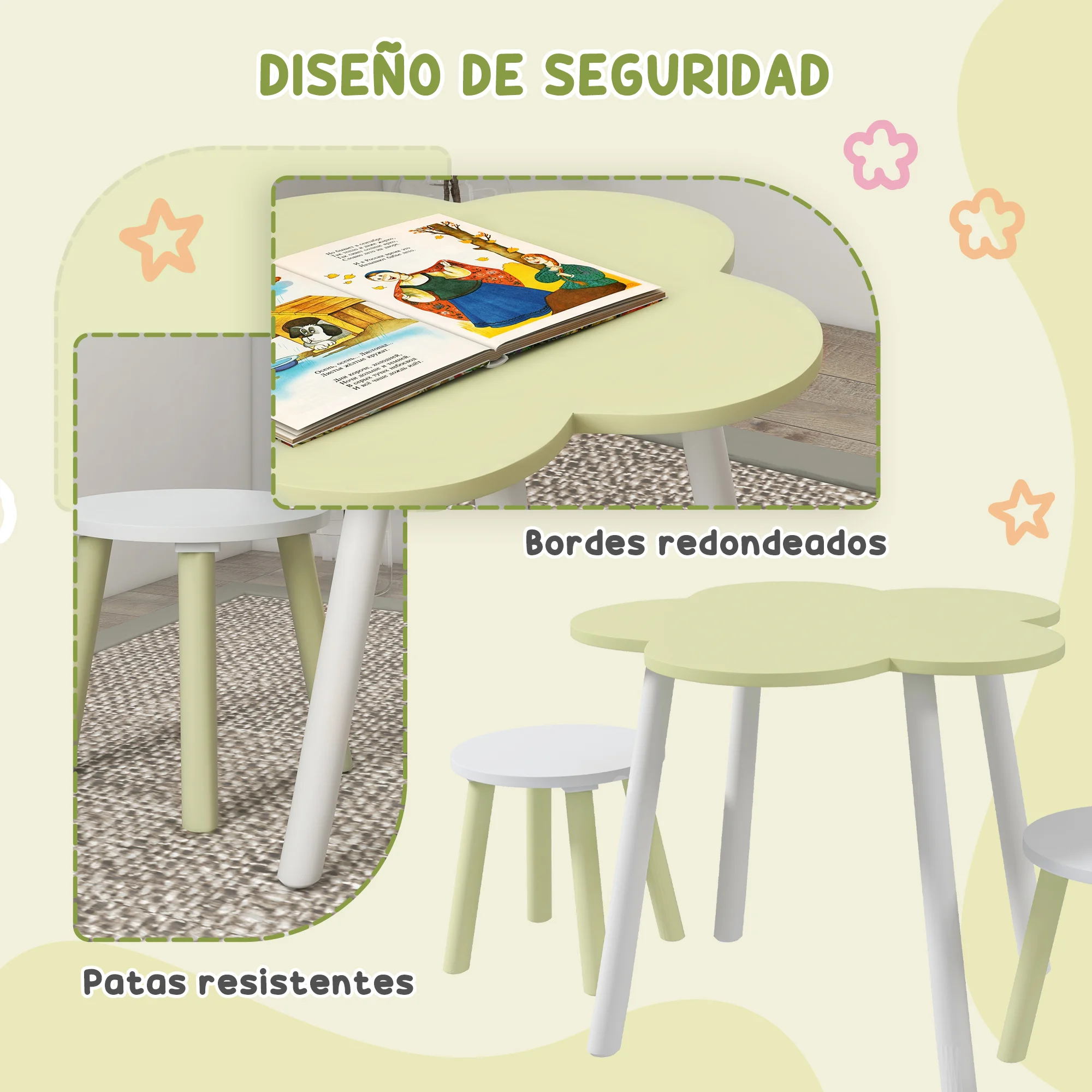 ZONEKIZ ensemble table et 2 Chaises table Ø 59x50 cm et chaises Ø 28x26 cm gâteau vert