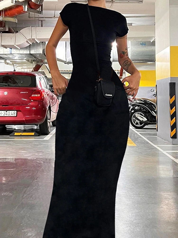 IAMSURE Elegant Basic Solid Backlessตรงชุดแฟชั่นสบายๆO-คอสั้นชุดMaxiแขนกุดสําหรับผู้หญิง 20233 ฤดูร้อน