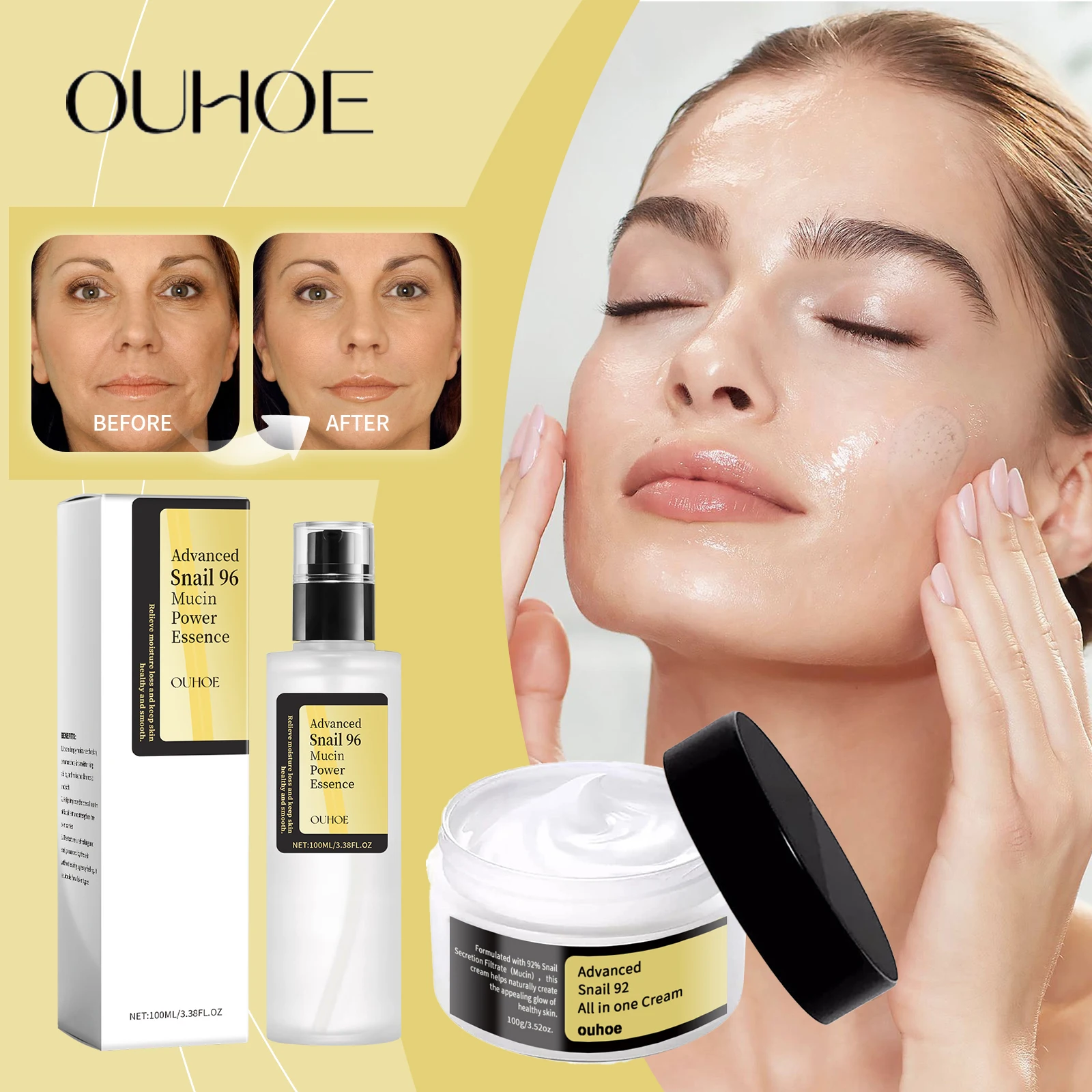 Ouhoe caracol colágeno creme facial reparação essência hidratante levantamento endurecimento suavização creme nutritivo cosméticos coreanos pele carro