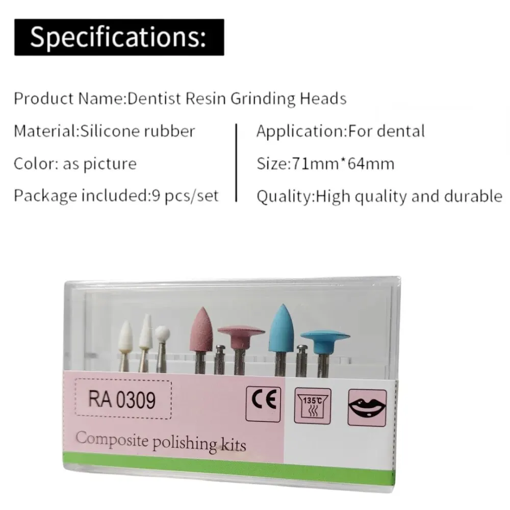 9 ชิ้น/กล่องทันตกรรมคอมโพสิตขัดสําหรับ Low Speed Handpiece Contra มุมชุด RA0309 เรซิ่นขัดชุดขัด