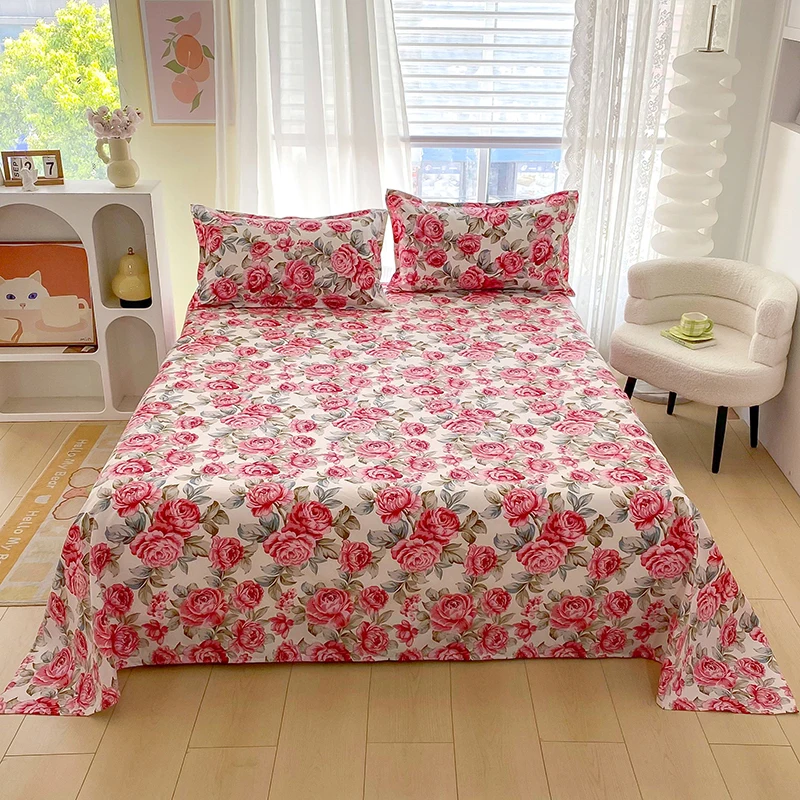 Sábanas planas con estampado de flores rojas para cama doble individual/Queen/King, sábanas superiores con estampado reactivo para camas sabanas cama 150x200