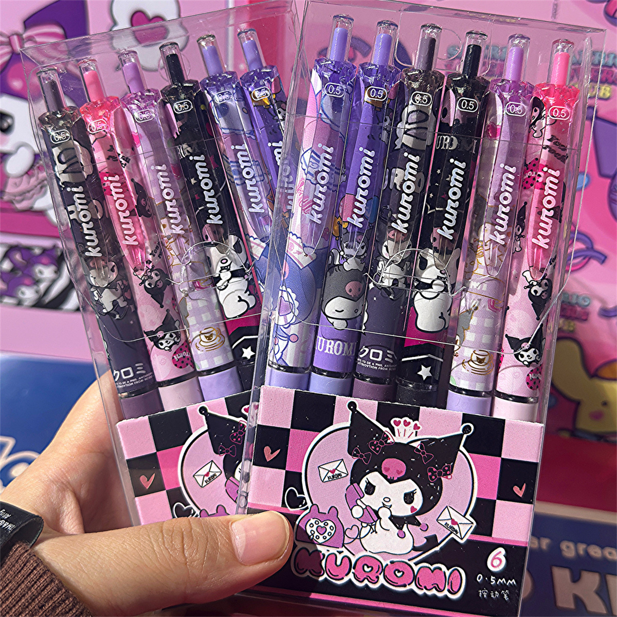 6 Teile/satz Kawaii Kuromi 0,5mm Gel Stifte Set Nette Schwarz Stift Cartoon Schule Student Schreibwaren Geschenk