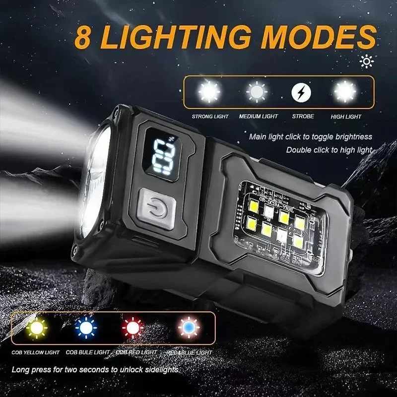 MINI linterna LED recargable por USB, linterna portátil con imán trasero, linterna de Camping superbrillante, luz de emergencia COB lateral