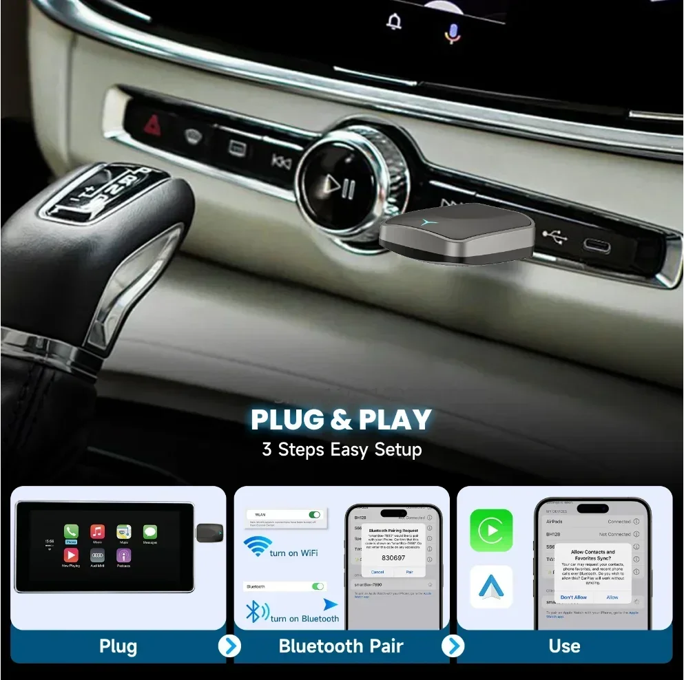 2025 NOWY Bezprzewodowy Carplay AI Box 2 w 1 Android Auto Plug And Play Do Konwersji Oryginalnego Przewodowego Carplay na Bezprzewodowy
