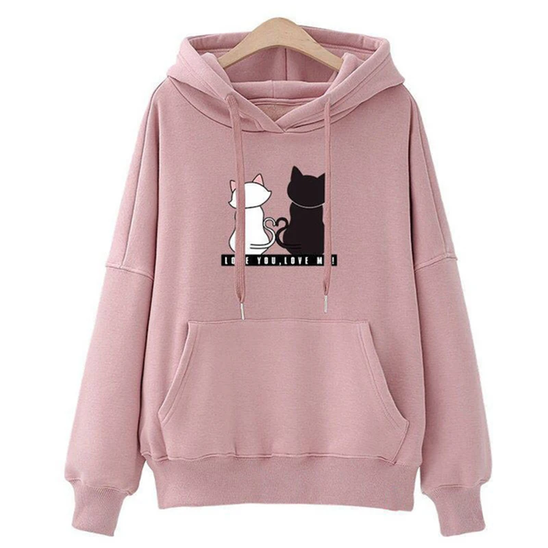 Sudadera con capucha de otoño 2024, Sudadera con capucha informal para mujer, Sudadera con capucha creativa, ropa de calle a juego, sudadera con monograma con patrón de gato bonito CYXX077