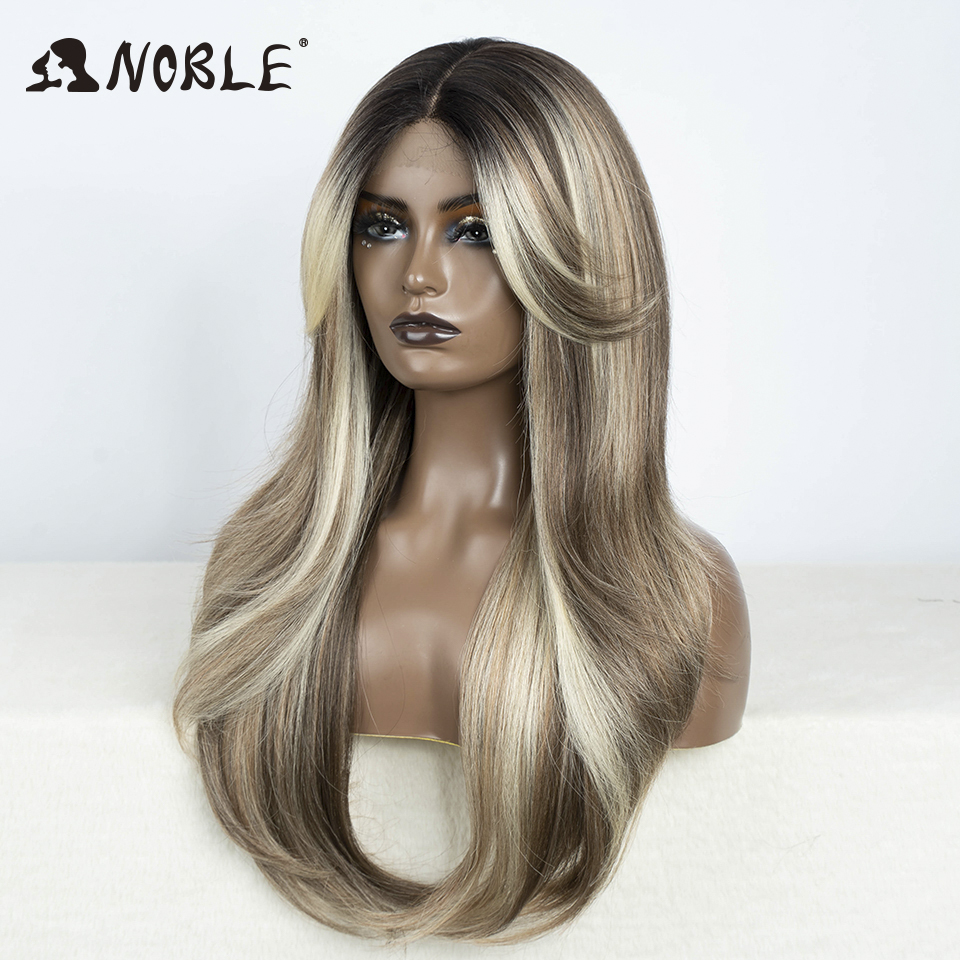 高貴な合成レースフロントウィッグ 26 "ストレートオンブルレースウィッグコスプレ部分かつらブロンドかつら女性のためのレースウィッグ合成レースウィッグ