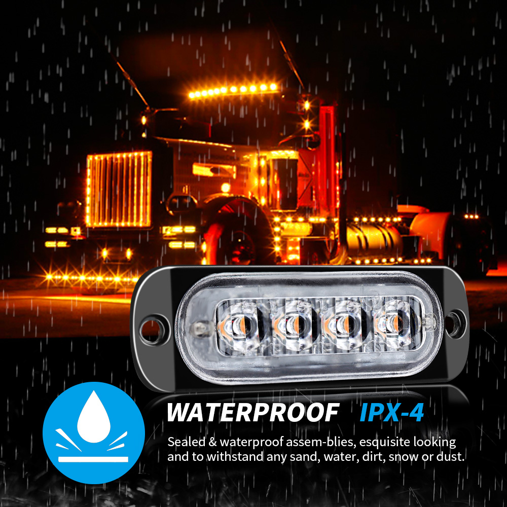 4x 4LED ไฟเตือนรถย่างสลายรถบรรทุกรถพ่วง Beacon โคมไฟ LED Amber ด้านข้างสําหรับรถยนต์ 12 V - 24 V