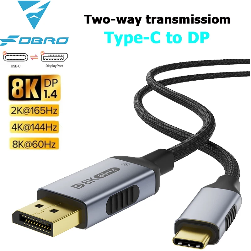Cable tipo C a DisplayPort 2.1 8K@60Hz 4K@144Hz DP bidireccional a USB-C para Thunderbolt 4/3 para MacBook Huawei Air Projector