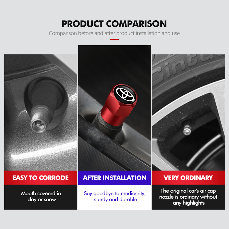 4 Uds tapas de válvula de neumático de coche cubierta de aluminio tapa de vástago de rueda de neumático para Toyota Corolla Prius Auris CHR Land Cruiser Camry Avalon