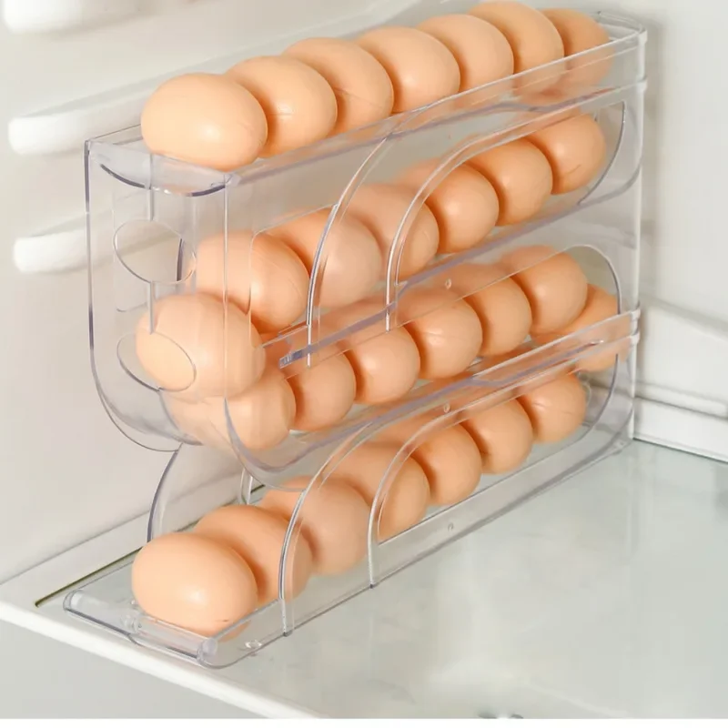 Rodillo automático para huevos de gran capacidad, refrigerador de cuatro niveles para el hogar, caja de almacenamiento de huevos, ahorro de espacio, cocina dedicada