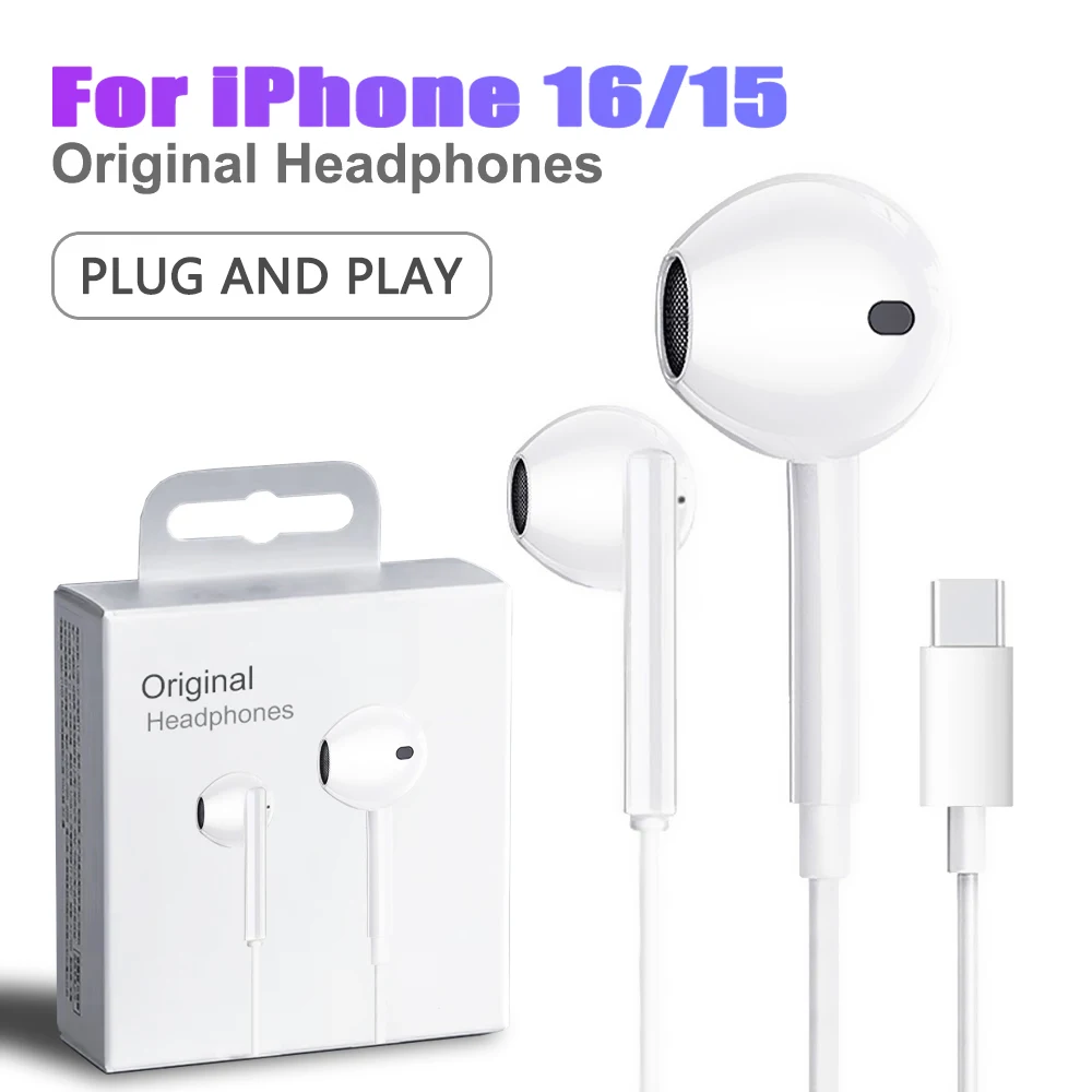 Auriculares con cable tipo C para Apple iPhone 16 15 Pro Max, intrauditivos para Samsung, Xiaomi, Redmi, Huawei, USB C, originales