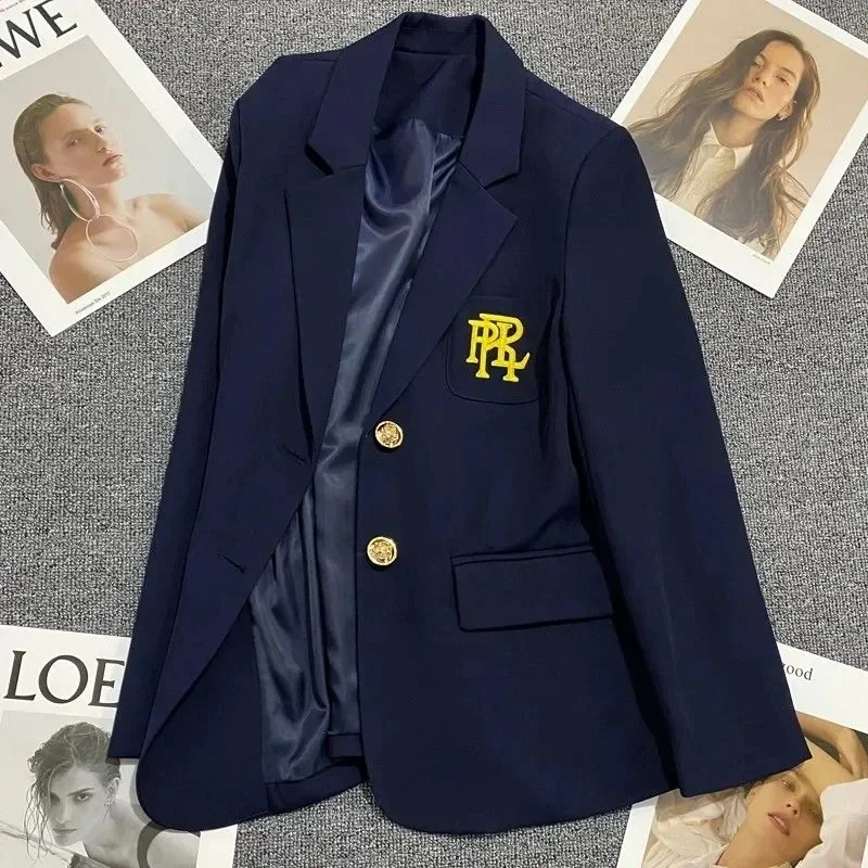 Damska marynarka Casual Office Formal Blazer Coat Haft Biała marynarka z pojedynczym kołnierzem Wysoka jakość