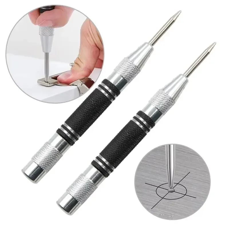 Perfurador central automático, marcador de madeira, metal, aço, mola de carga, localizador de broca, perfurador resistente, carpintaria, ferramenta manual automática