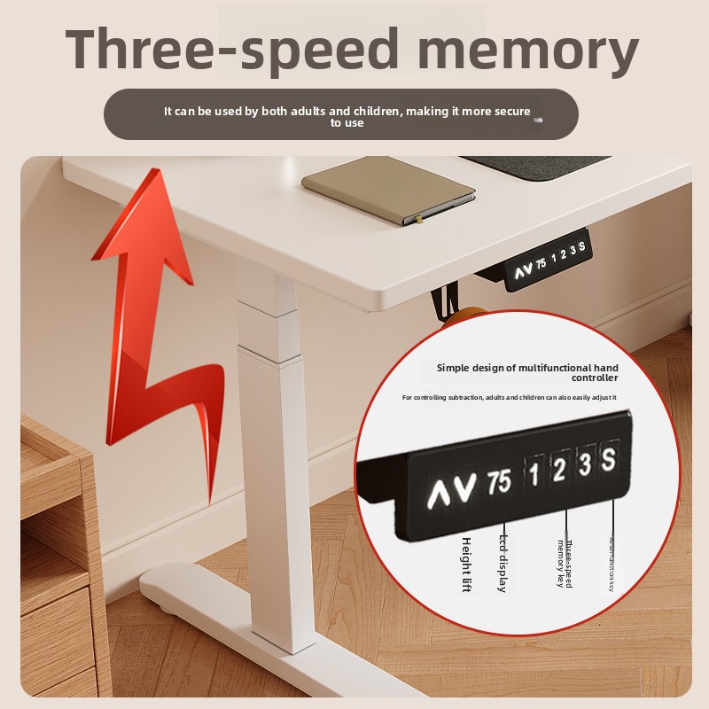 Electric Adjust Height Office Desk with Display Wide and Sturdy Computer Table Solid Wood Gaming Desk Home Room