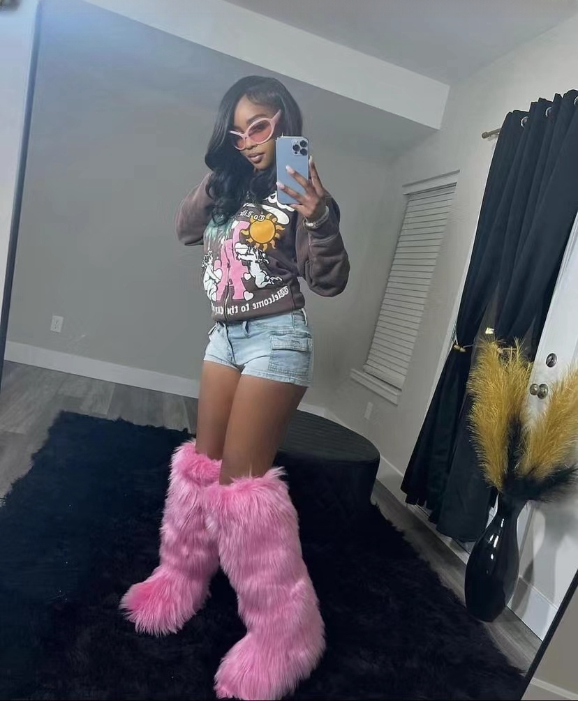 2024 mulheres inverno coxa alta botas macias senhoras peludo pele de raposa do falso longo sapatos quentes meninas novo designer de pelúcia joelho botas de pele alta