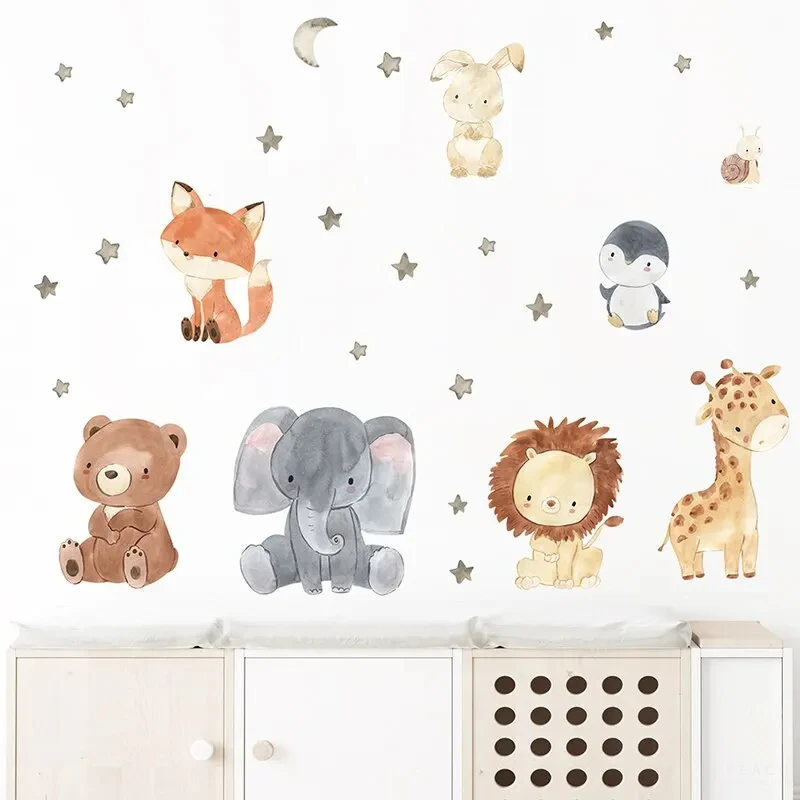2pc dos desenhos animados bonito áfrica animais adesivos de parede elefante girafa urso raposa decoração para casa