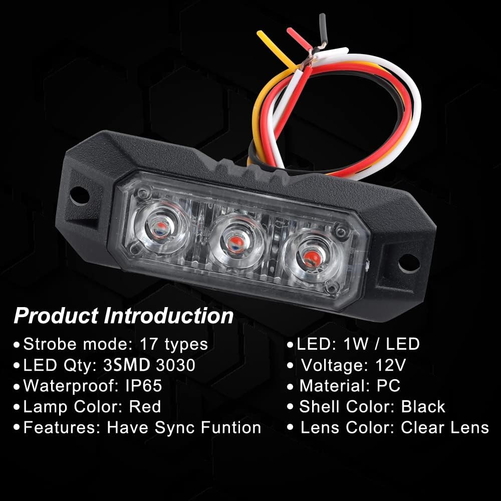 3 LED Flashing Strobe Lights for Truck Car Vehicle LED Mini Grille Head Emergency Beacon Hazard Warning Lights has Sync Feature
