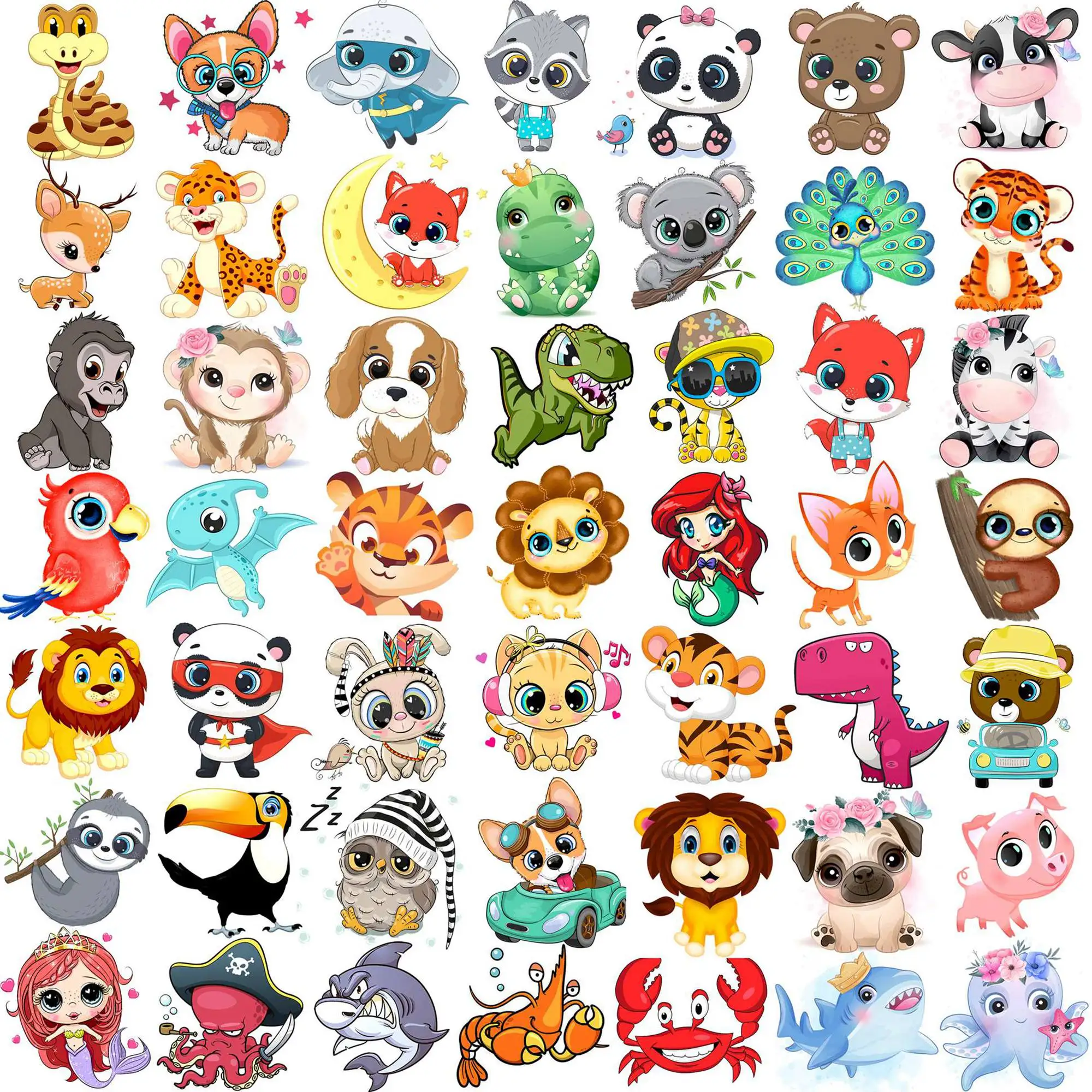 50 Stück 3D süße Tiere temporäre Tattoos für Männer Frauen, Cartoon-Tiere Löwe Hund Katze ZOO gefälschte Tattoo Aufkleber Kinder Geburtstagsgeschenke