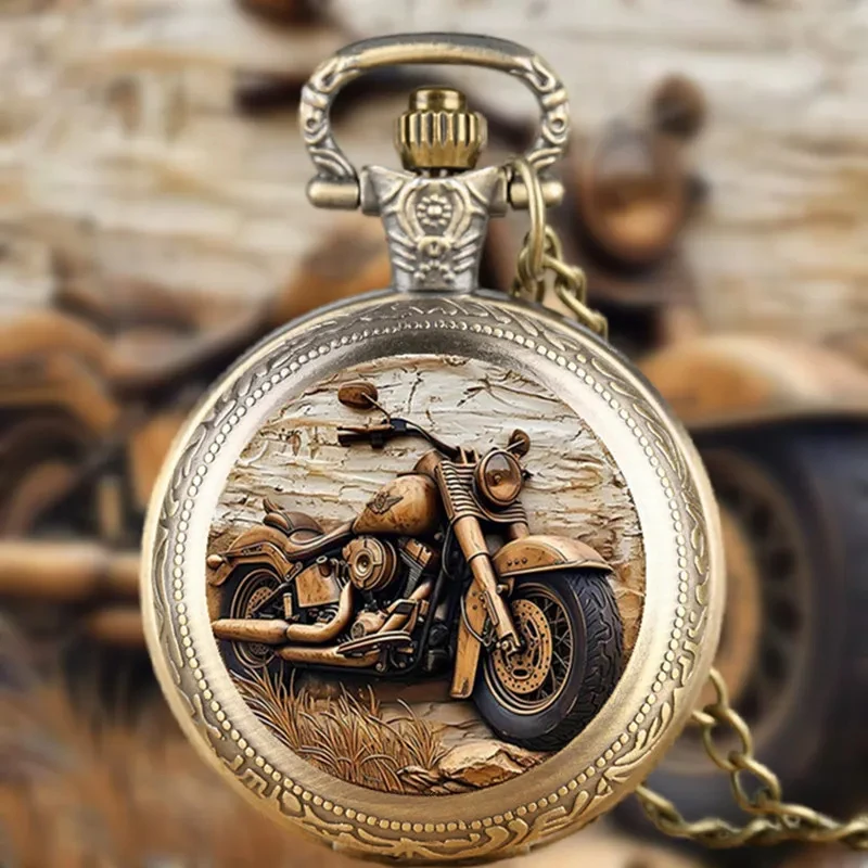 Exquisite Vintage Motorrad Taschenuhr Kreative Uhr Mit Halskette Kette Retro Bronze Cowboy Masculino Relogio Beste Geschenk