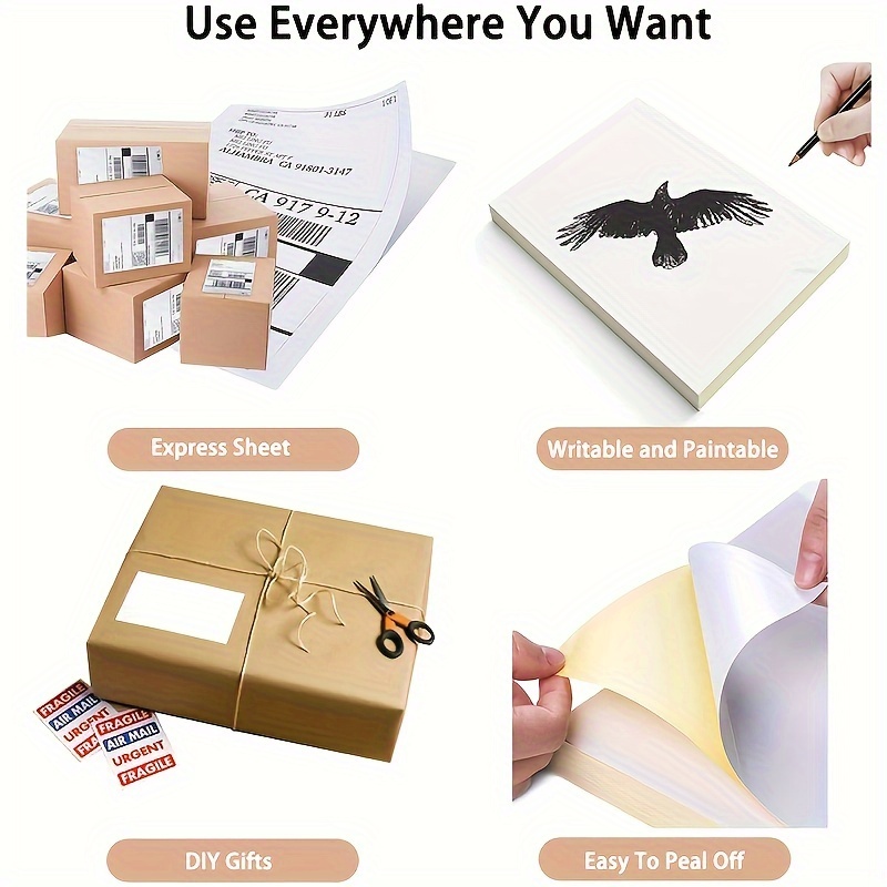 50枚の筆記用紙とA4サイズのステッカー、レーザープリンターとインクジェットプリンターに適した、粘着性のある印刷用紙