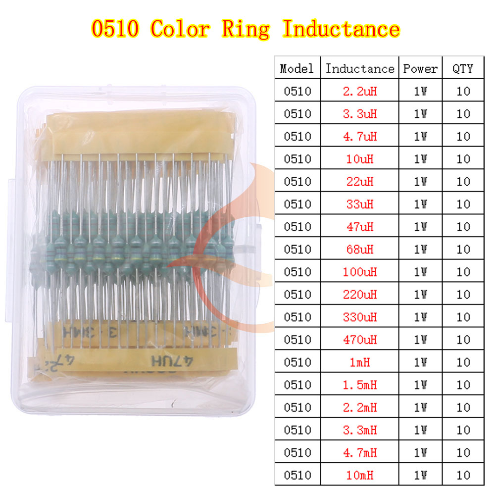 Kit assortito induttore ad anello colorato con nucleo toroidale 2.2uH 3.3uH 4.7uH 6.8uH 10uH 22uH 47uH 68uH 100uH 220uH 1mH 4.7mH 10mH 100mH