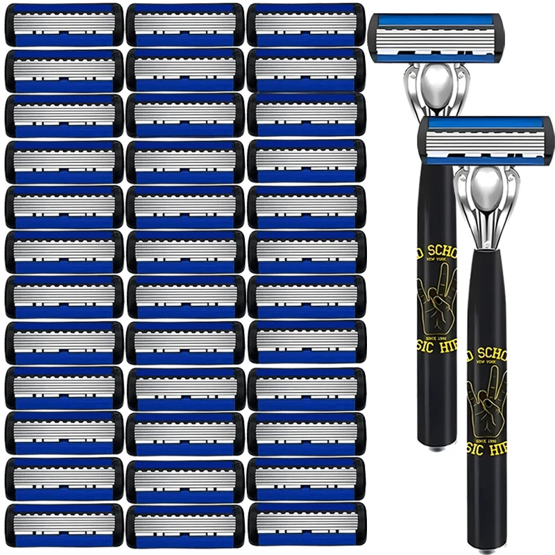 1 Handle + 18 Blades/ Men Women Manual Safety Razor 6-Layer Stainless Steel Hair Removal Shaving Replaceable Shaver Head