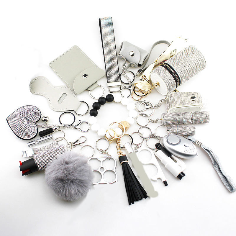 女性用アンチウルフプロテクションキーホルダーセット,ビーズブレスレット,フルセットキーリング,20個