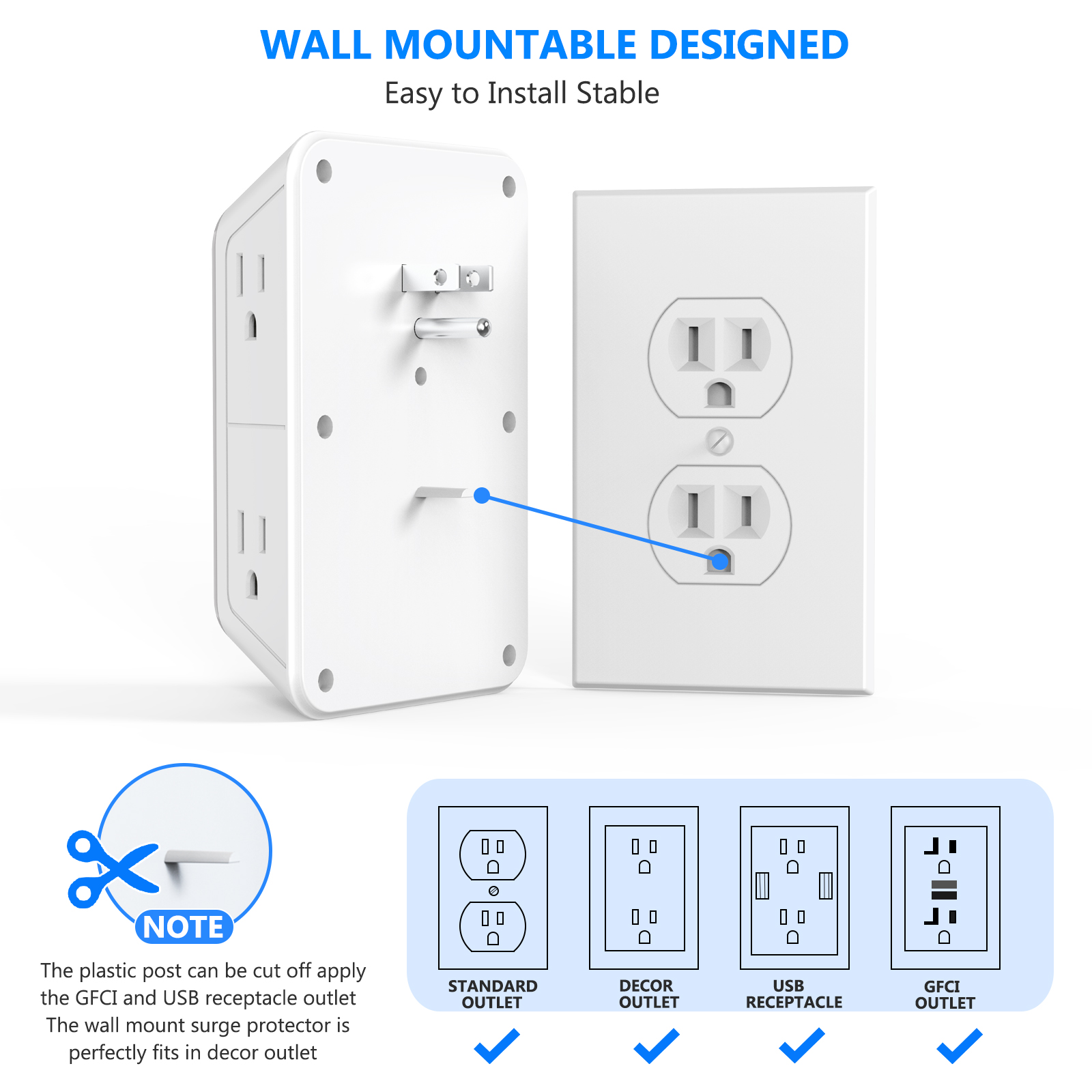 US Multi SOCKET Wall SOCKET พร้อมปลั๊กไฟ AC 6 ช่อง 4 พอร์ต USB (2 ประเภท C), universal Plug Power Strip เครือข่ายกรอง Fast CHARGING
