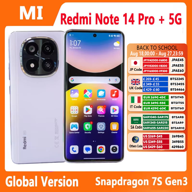 Versión Global Xiaomi Redmi Note 14 Pro Plus 5G Smartphone 120W 200MP OIS Cámara Snapdragon 7s Gen 3 Pantalla AMOLED de 6,67"