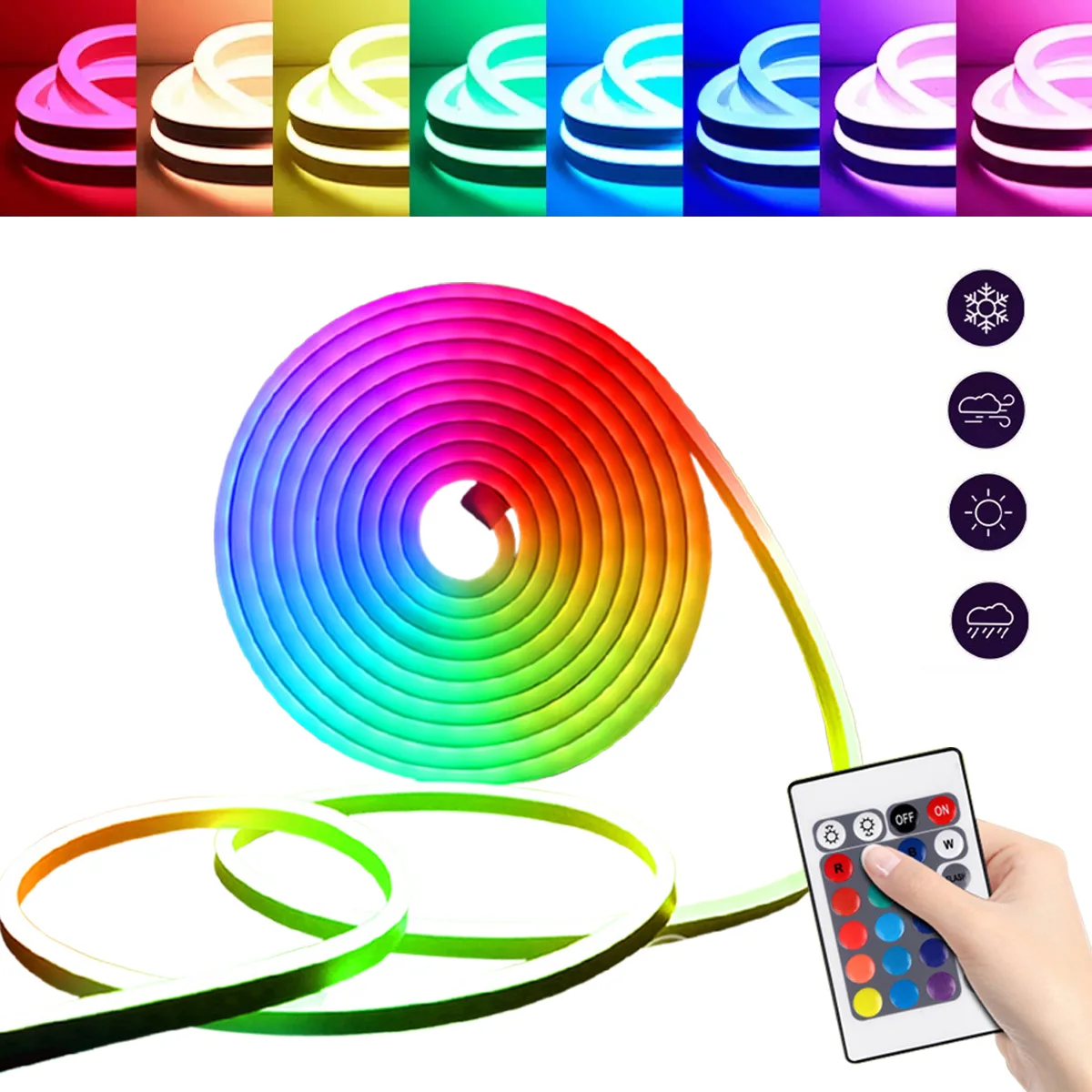 Tira de luz de neón LED con atenuación Rgb, aplicación remota Flexible e impermeable, Control modo Dual, micrófono incorporado para Control de voz