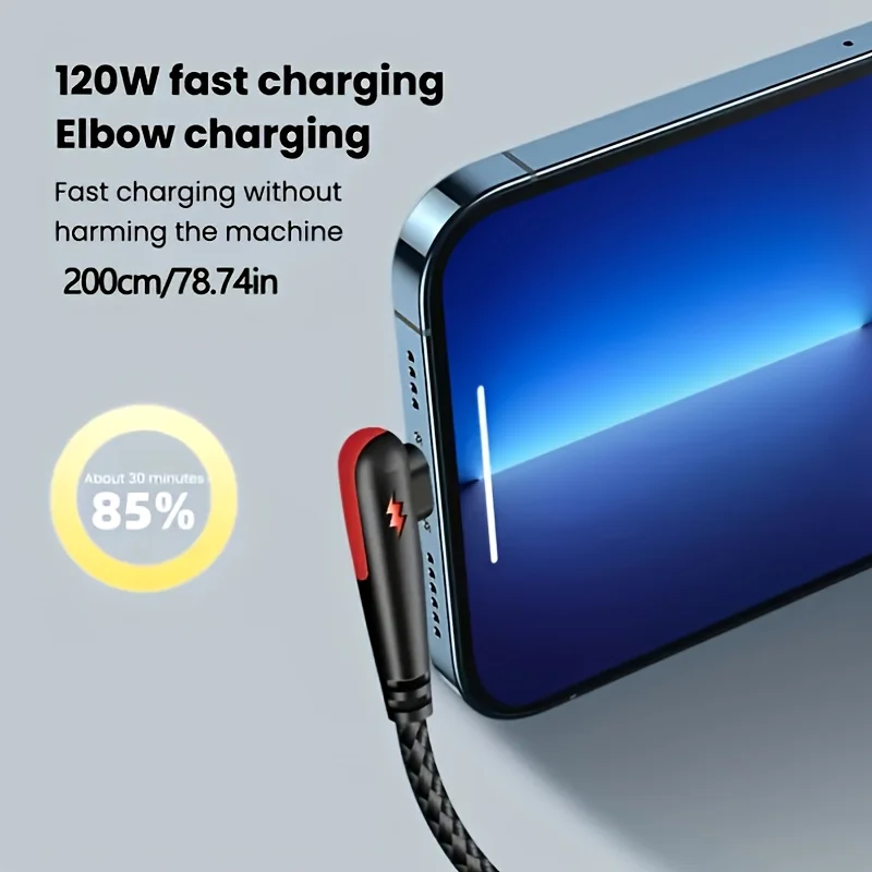 NNBILI 120W Fast Charging USB to Type-C Cable, Nylon Braided, 90 ° Bend Design, Suitable for High Speed Charging of Huawei oppo