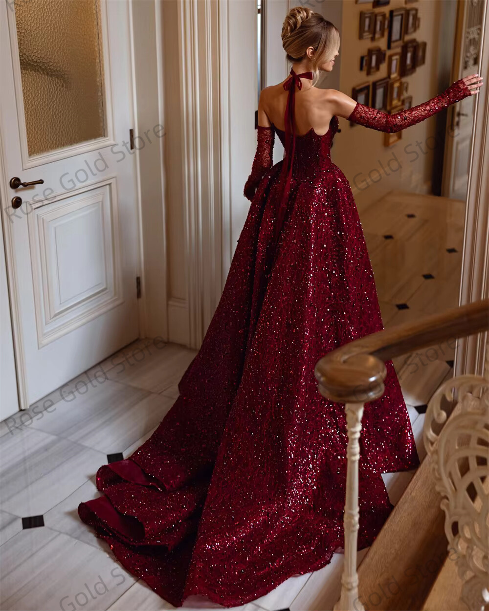 Exquisite Sequined Evening Dresses for Women Wine Red Beading Vestidos De Noche Wedding Party Princess Customized Wedding Dress