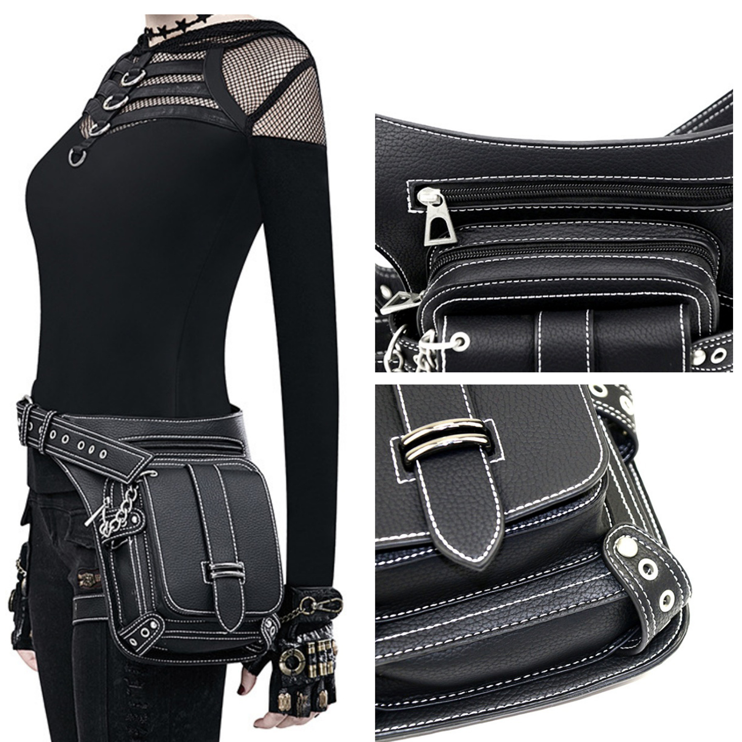 Unique Waist Bag Cool and Functional Hip Pack Gothic Belt Bag Punk Phone Pouches for Outdoor Activities