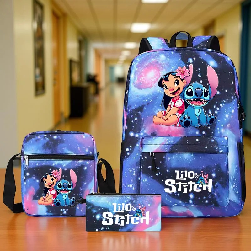 Set di zaini durevoli Stitch, zaino per studenti di grande capacità con borsa a tracolla e astuccio, ideale per giovani, materiale scolastico