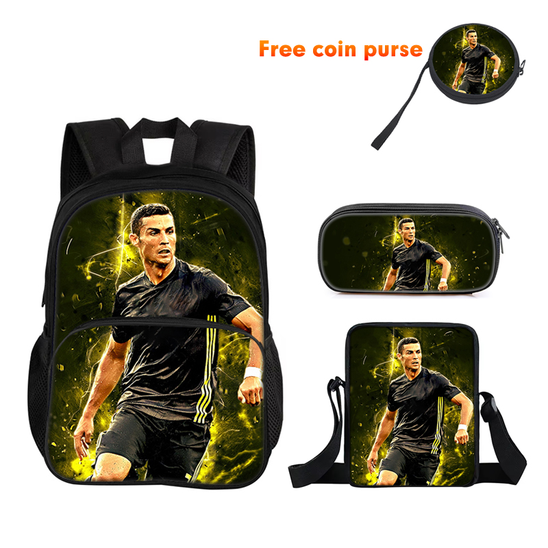 호날두 3종 세트 백팩 스포츠 숄더백 필통 CR 백팩 축구 스타 책가방 남아 여아 최고의 선물