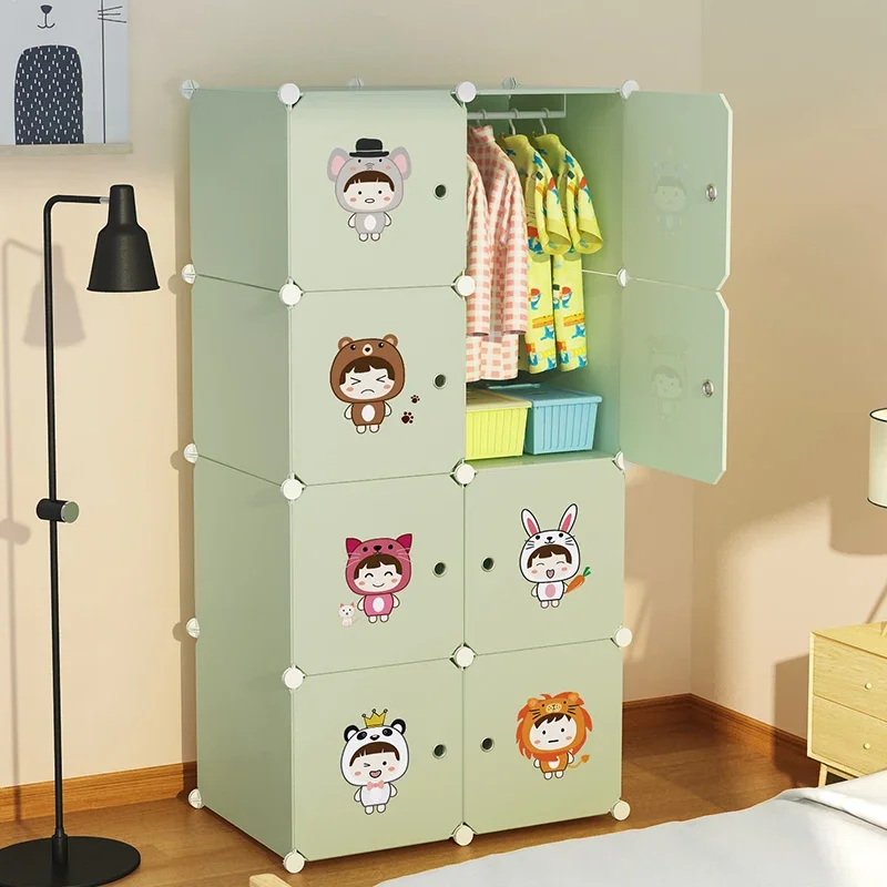 Roupeiros armário de plástico vestidos guarda-roupa do bebê crianças guarda-roupa organizador barato armário quatro portas móveis infantis