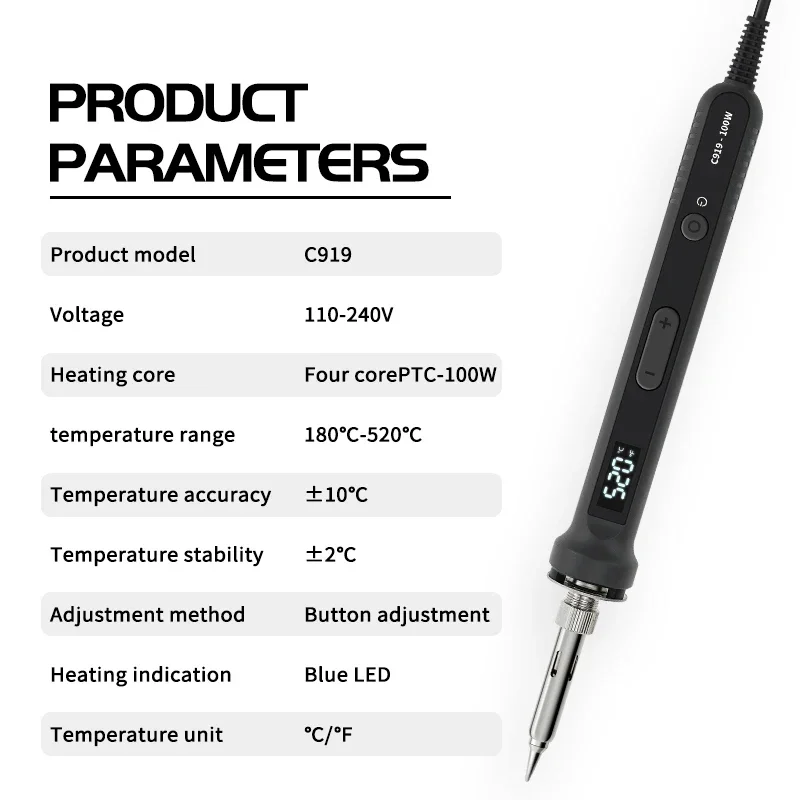 Juego de soldador eléctrico USB, calentador de soldadura LCD de temperatura ajustable de 100W con interruptor de encendido/apagado, Kit de soldadura electrónica inteligente