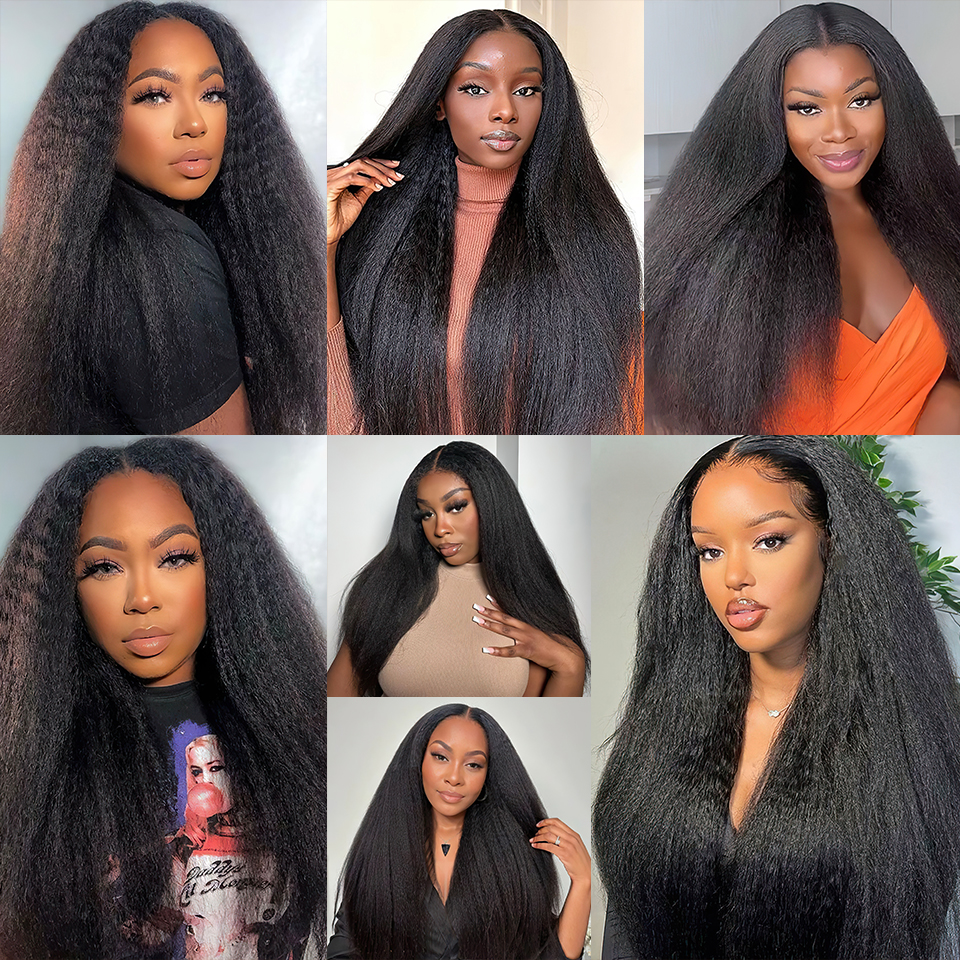 女性用の滑らかで縮れた合成かつら,ヤキレースフロント,黒,28インチ,ヘアライン付きアフロウィッグ