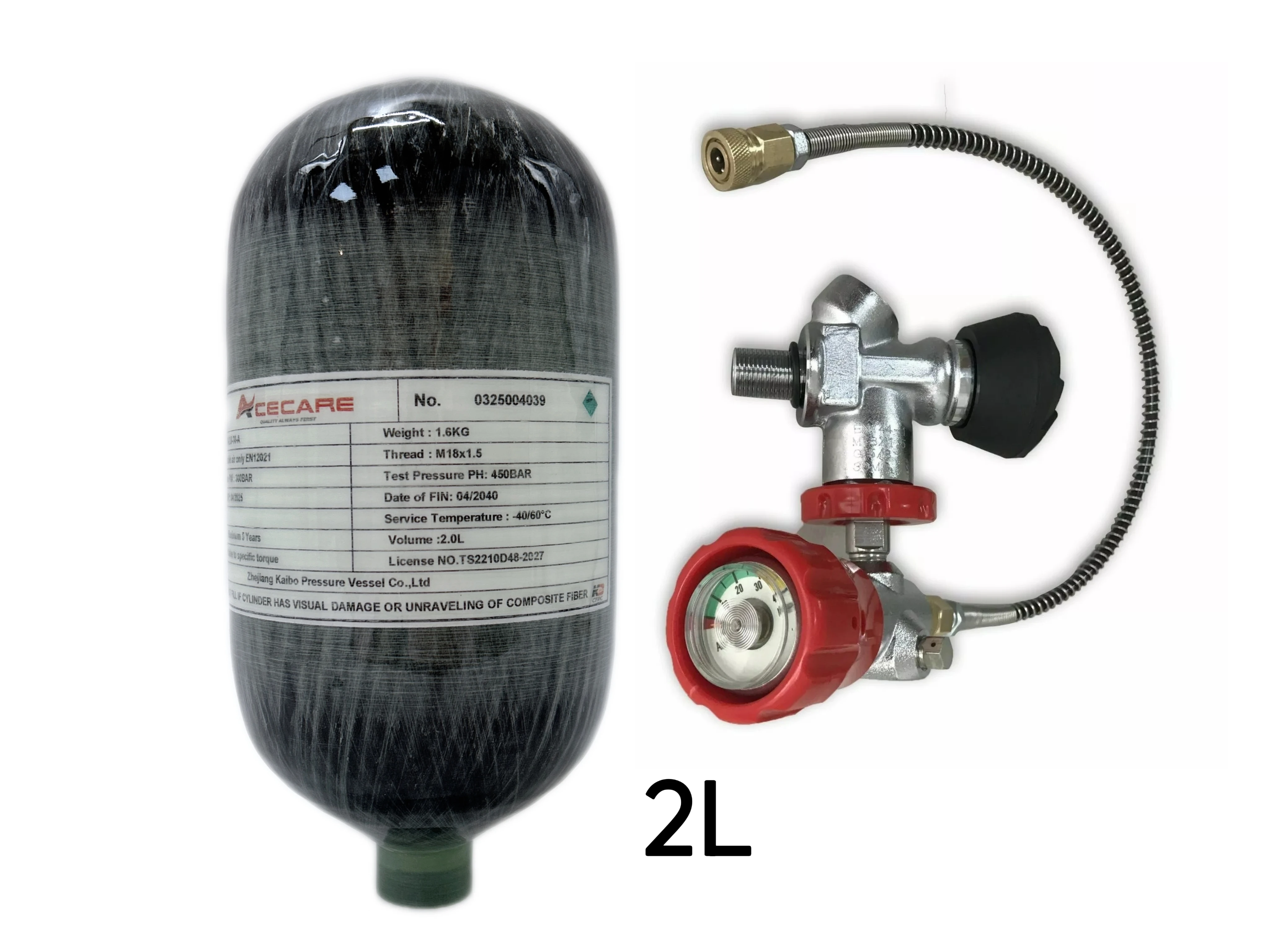 Acecare 2L CE Carbon Fiber Scuba Diving Tank 30Mpa 300Bar 4500psi HPA Air Bottle Scuba Diving Cylinder with Valve M18*1.5