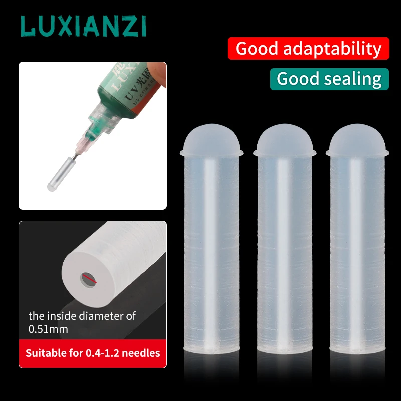 LUXIANZI 10/50/100 Uds enchufe especial de silicona uso para mantenimiento de teléfono aguja de jeringa dispensadora evita que el pegamento se solidificando