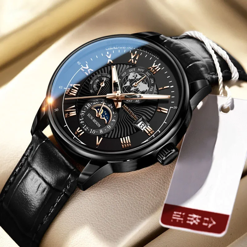 Reloj de pulsera deportivo de lujo para hombre, pulsera de cuarzo con fecha de Cuero Luminoso resistente al agua, informal, 2024