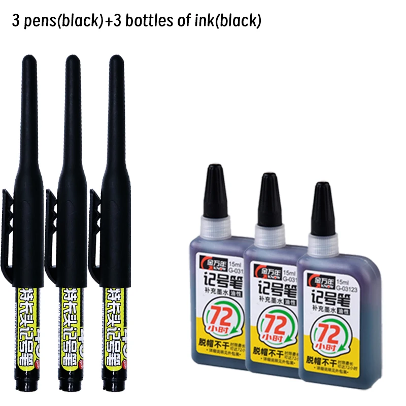 Lot 45mm Waterproof Long Head Nib Deep Hole Markers Pen Tile Carpenter Pen Multi-purpose for Woodworking Black/Blue/Red Ink