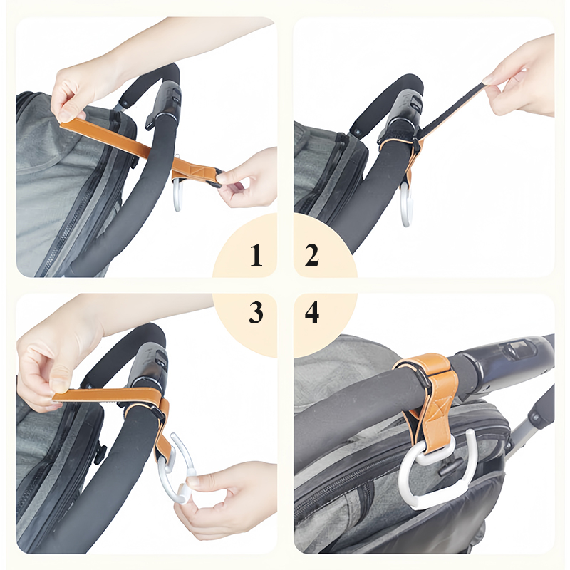 2Pcs Leather Cart Hooks Baby Stroller Hook Rotate 360 Degrees Multifunctional Leather Hooks for Bags Stroller Accessories